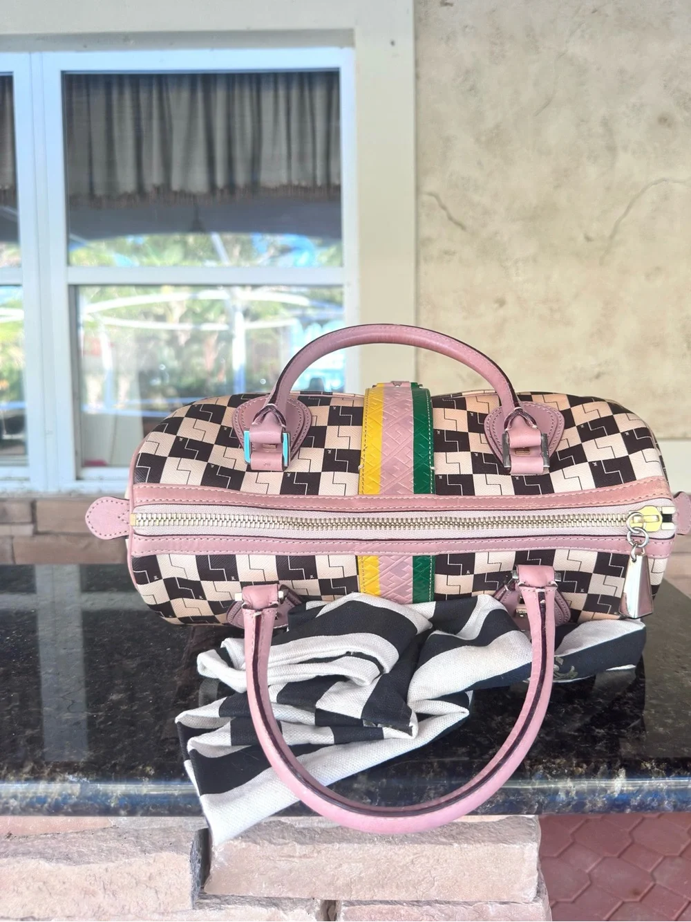 L.A.M.B. ~ Gwen Stefani Monogram Satchel Signature Print Brown Tan Leather - Picture 9 of 16